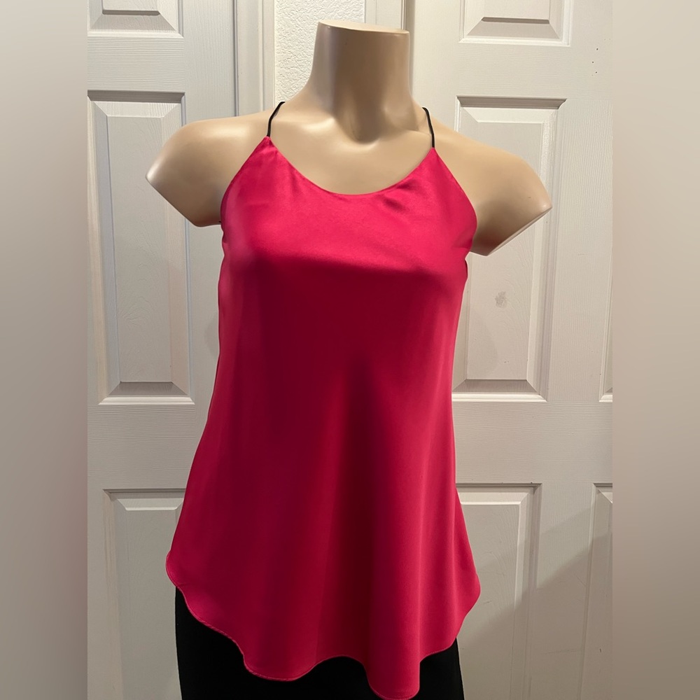 ***S O L D*** Fuchsia Racer Back Tank Top with Black Spaghetti Straps.